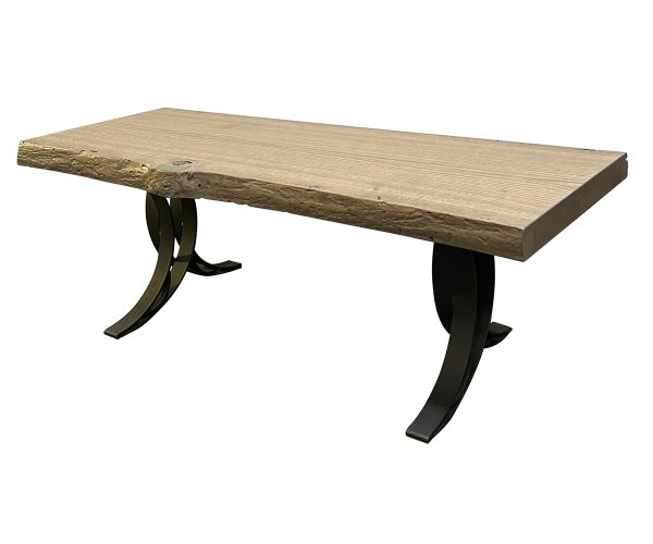 Live Edge Coffee Table in Wire Brushed Pin Oak with Double Curved Base.