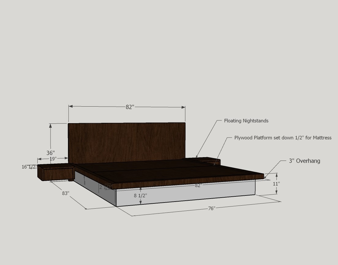 Barkman custom king bed with floating nightstands
