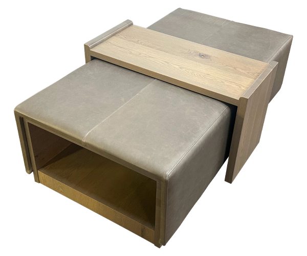 Custom Leather Ottoman with Sliding Table