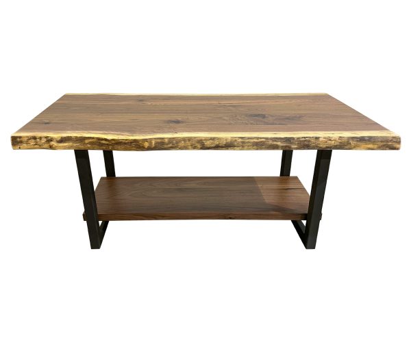 Custom live edge coffee table with tubular steel base