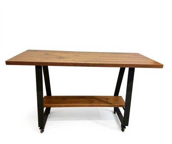 Custom Straight Edge Bar Table w/ Shelf & Casters #10802